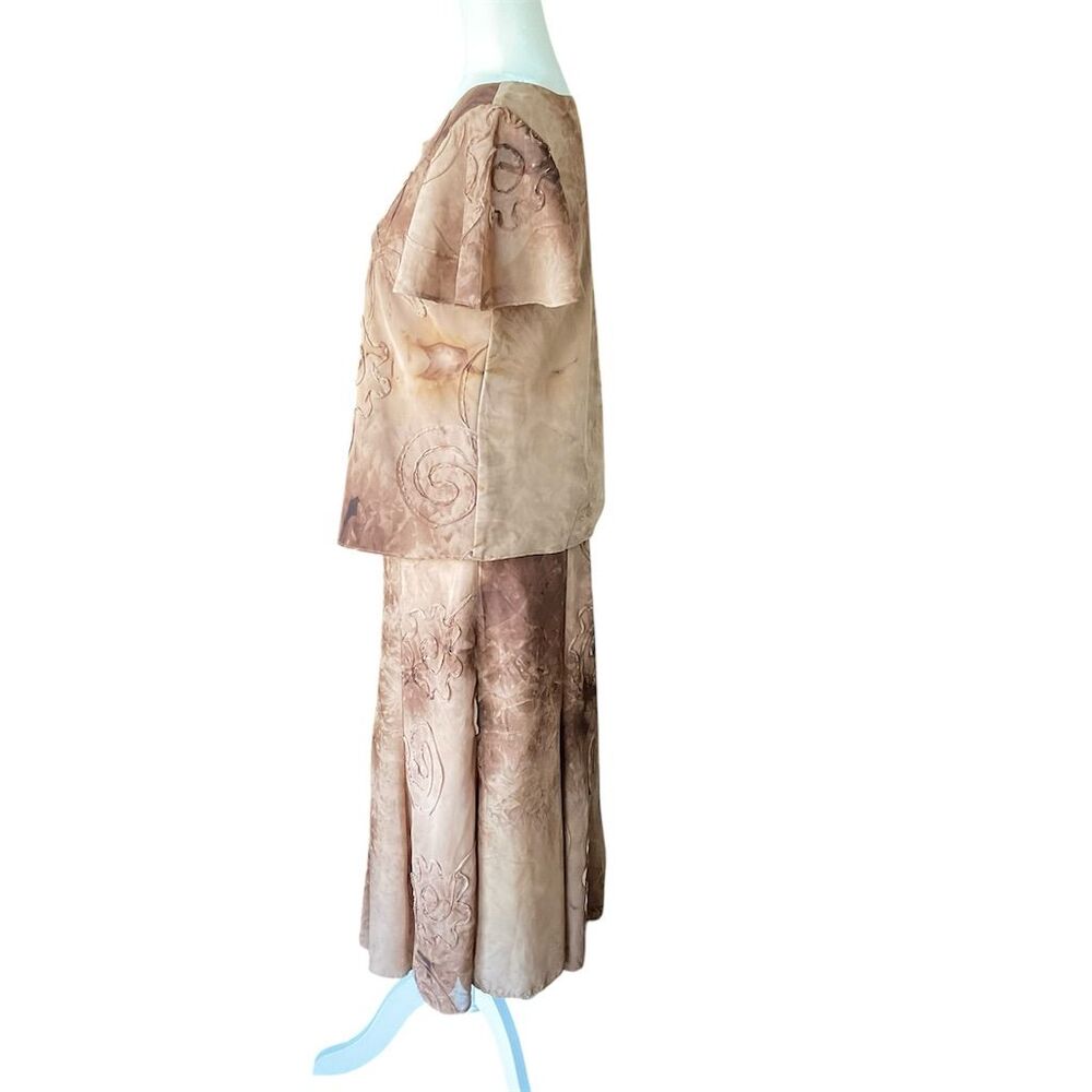 Dress Barn Vintage Brown 2-Piece Floral Short Sleeve Shirt & Skirt Set Size 8 - Picture 3 of 11